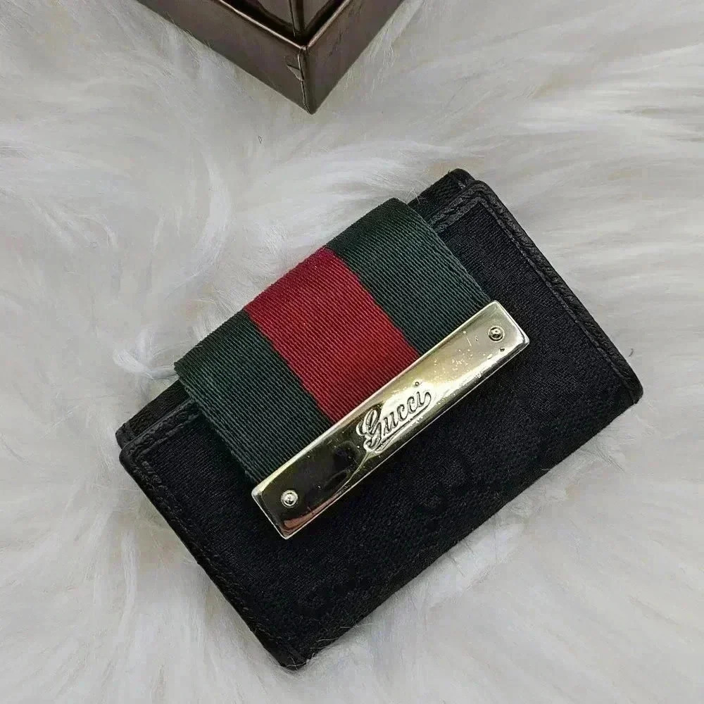 Gucci Sherryline & Black Canvas Key Holder
